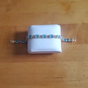 Vintage 925 Sterling Tennis Gold-Plated Blue Gemstone Bracelet , 16.8 grms